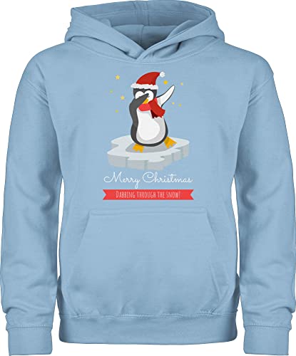 Kinder Hoodie Jungen Mädchen - Weihnachten Geschenke - Merry Christmas - Dabbing Pinguin - 128 (7/8 Jahre) - Hellblau - weihnacht Weihnachts Pullover Weihnachtszeit Hoodi weihnachtsmotive Hoodies von Geschenk mit Namen personalisiert by Shirtracer