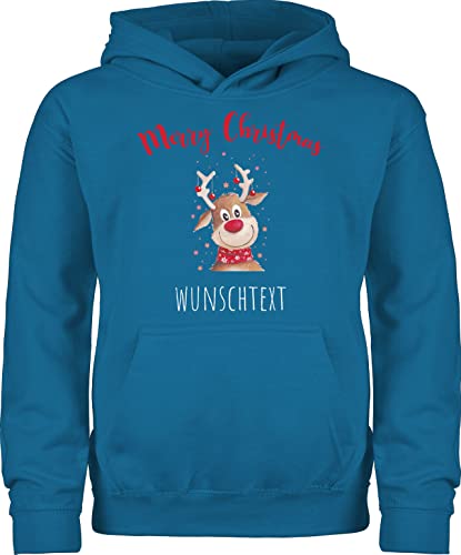 Kinder Hoodie Jungen Mädchen - Weihnachten Geschenke - Merry Christmas Rentier mit Sternen - 152 (12/13 Jahre) - Himmelblau - weihnachtshoodie Weihnachts Pullover Weihnachtspullover weihnacht von Geschenk mit Namen personalisiert by Shirtracer