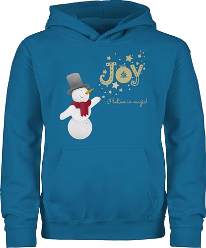 Kinder Hoodie Jungen Mädchen - Weihnachten - Schneemann mit Wunschtext Text - Joy mit Sternen - 140 (9/11 Jahre) - Himmelblau - Personalisieren Name Geschenke zu vor Christmas schneemänner von Geschenk mit Namen personalisiert by Shirtracer