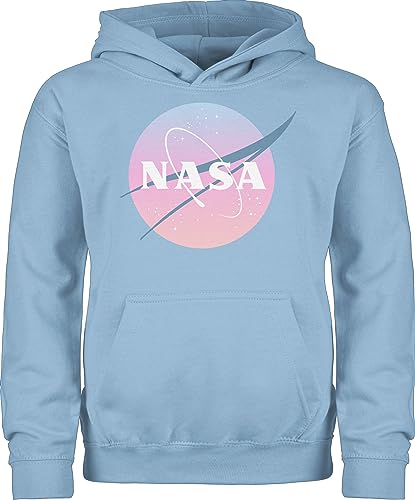 Kinder Hoodie Jungen Mädchen - Weltall Weltraum - Nasa Logo - 152 (12/13 Jahre) - Hellblau - rakete pullover jungs astronaut sweater astronauten kapuzenpulli planeten pulli hoody von Geschenk mit Namen personalisiert by Shirtracer