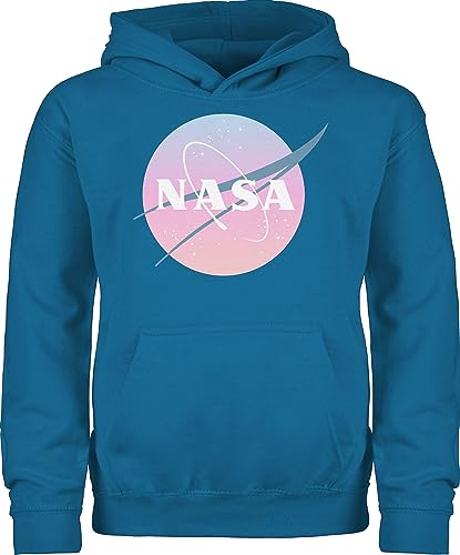 Kinder Hoodie Jungen Mädchen - Weltall Weltraum - Nasa Logo - 152 (12/13 Jahre) - Himmelblau - rakete pullover astronaut sweater astronauten kapuzenpulli planeten hoody pulli jungs von Geschenk mit Namen personalisiert by Shirtracer