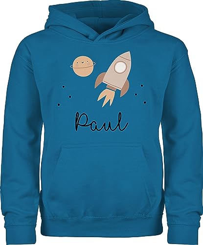 Kinder Hoodie Jungen Mädchen - Weltall - Niedliche Rakete Weltraum Raumschiff - 98 (1/2 Jahre) - Himmelblau - planet planeten pullover nasa astronaut astronauten von Geschenk mit Namen personalisiert by Shirtracer