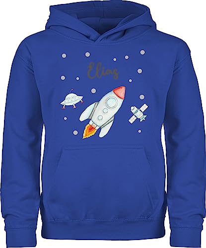 Kinder Hoodie Jungen Mädchen - Weltall - Rakete Flugrakete Raumfahrt Weltraum Astronaut Geschenk - 128 (7/8 Jahre) - Royalblau - Planeten raketen Hoodies NASA Pullover Astronauten von Geschenk mit Namen personalisiert by Shirtracer