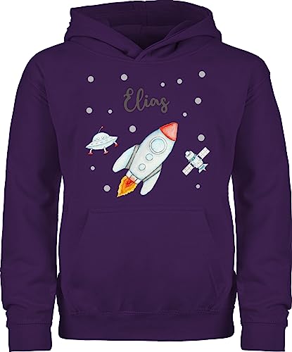 Kinder Hoodie Jungen Mädchen - Weltall - Rakete Flugrakete Raumfahrt Weltraum Astronaut Geschenk - 140 (9/11 Jahre) - Lila - Planeten raketen Pullover Astronauten Hoodies NASA von Geschenk mit Namen personalisiert by Shirtracer