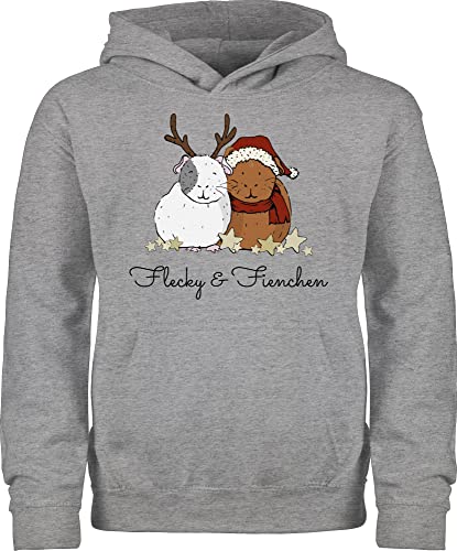 Kinder Hoodie Jungen Mädchen - für Name - Weihnachtliche Meerschweinchen - Wunschtext - 140 (9/11 Jahre) - Grau meliert - Pullover Junge personalisiertes meerschwein Pulli Weihnachten Hoodi von Geschenk mit Namen personalisiert by Shirtracer