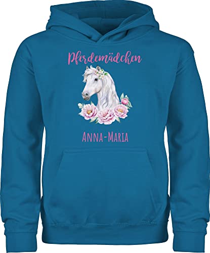 Kinder Hoodie Jungen - Pferd Pferde - Pferdemädchen mit Name personalisiert I Geschenk Reiten Mädchen - 140 (9/11 Jahre) - Himmelblau - pferdepullover Reiter und Pullover pferdepulli von Geschenk mit Namen personalisiert by Shirtracer