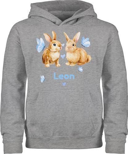 Kinder Hoodie Mädchen - Hase - Süße Hasen Jungen Osterhasen Geschenk I - 128 (7/8 Jahre) - Grau meliert - Oster hasenmotiv Ostern Pullover für Rabbit Osterhase Pulli Bunny Name hasenliebhaber von Geschenk mit Namen personalisiert by Shirtracer