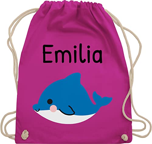 Turnbeutel Rucksack - Kinder Taschen Mädchen - Süßer Delfin - Unisize - Fuchsia - geschenke kindergarten start beutel für wechselwäsche kita delfine turnbuetel kindergartenkind wechselbeutel von Geschenk mit Namen personalisiert by Shirtracer