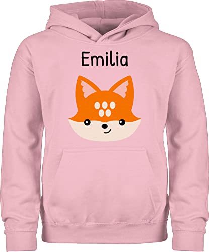 Kinder Hoodie Jungen Mädchen - Süßer schlauer Fuchs - 128 (7/8 Jahre) - Hellrosa - oodie Name Pullover Kids Kapuzenpulli Hoody für Hoodies Junge Pulli personalisierte +mit+Fuchs Kindergarten von Geschenk mit Namen personalisiert by Shirtracer