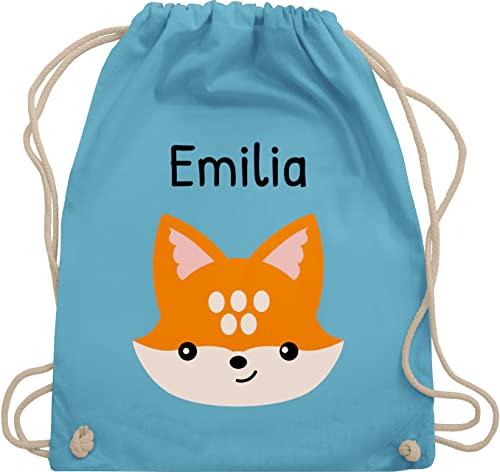 Turnbeutel Rucksack - Süßer schlauer Fuchs - Unisize - Hellblau - kinder stoffbeutel kindergarten schul sporttasche +mit+fuchs name beutel personalisierter eigenem personalisierte geschenke kind von Geschenk mit Namen personalisiert by Shirtracer