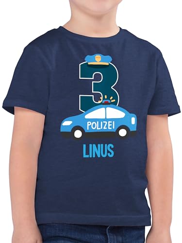 Kinder T-Shirt Jungen - 3. - 3 Geburtstag Polizei Polizeiauto Polizeifahrzeuge Polizeiparty - 104 (3/4 Jahre) - Dunkelblau Meliert - geburtstagsshirt Shirt Bagger,3 dritter Kinder-Shirt Jahre von Geschenk mit Namen personalisiert by Shirtracer