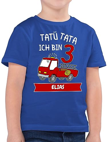 Kinder T-Shirt Jungen - 3. Geburtstag - Tatü Tata Ich Bin 3 - Tatütata ich werde 3 Feuerwehrauto ist da - 104 (3/4 Jahre) - Royalblau - geburtstagsshirt Shirt Bagger,3 dritter Tshirt von Geschenk mit Namen personalisiert by Shirtracer
