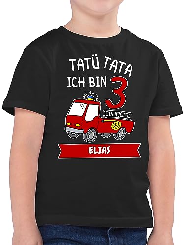 Kinder T-Shirt Jungen - 3. Geburtstag - Tatü Tata Ich Bin 3 - Tatütata ich werde 3 Feuerwehrauto ist da - 104 (3/4 Jahre) - Schwarz - geburtstagsshirt Shirt Bagger,3 dritter Tshirt von Geschenk mit Namen personalisiert by Shirtracer