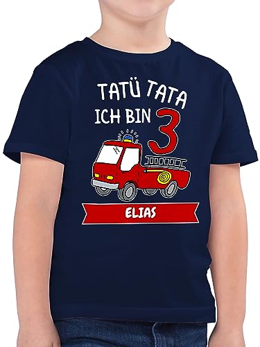 Kinder T-Shirt Jungen - 3. Geburtstag - Tatü Tata Ich Bin 3 - Tatütata ich werde 3 Feuerwehrauto ist da - 116 (5/6 Jahre) - Dunkelblau - geburtstagsshirt Shirt Bagger,3 dritter Tshirt von Geschenk mit Namen personalisiert by Shirtracer