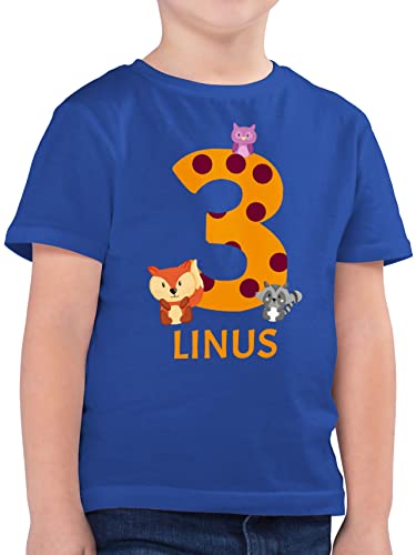 Kinder T-Shirt Jungen - 3. Geburtstag - Waldtiere - Bär Waschbär Fuchs Eule zum Dritten - 104 (3/4 Jahre) - Royalblau - Shirt Kind 3 Jahre Tshirt personalisierte Junge Name für jährige von Geschenk mit Namen personalisiert by Shirtracer