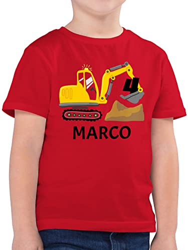 Kinder T-Shirt Jungen - 4. Geburtstag - Bagger Name zum Vierten - 104 (3/4 Jahre) - Rot - Tshirt 4 Jahre Junge Geburtstags 4.Geburtstag Shirt personalisierte kindershirts t Shirts t-Shirts von Geschenk mit Namen personalisiert by Shirtracer