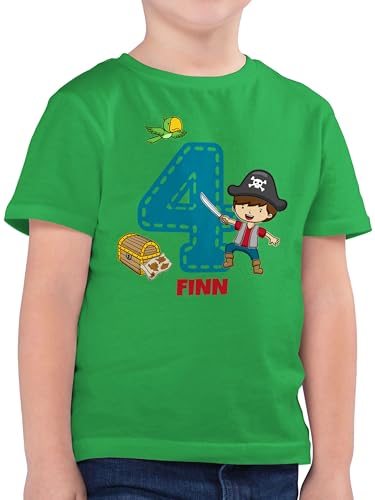 Kinder T-Shirt Jungen - 4. - Vierter Geburtstag Piraten Abenteuer mit Name | Seeräuber Motiv 4er Kindergeburtstag Piratenparty I 4 Jährige I 4ter - 116 (5/6 Jahre) - Grün - Junge Pirat Tshirt von Geschenk mit Namen personalisiert by Shirtracer