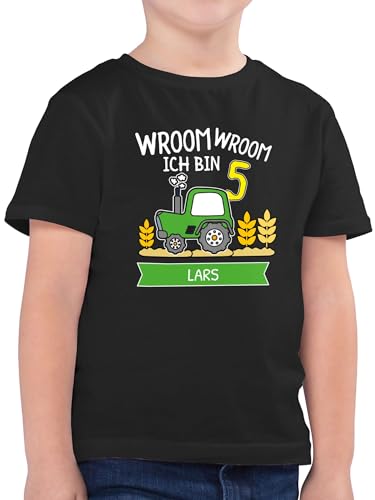 Kinder T-Shirt Jungen - 5. Geburtstag - Ich Bin 5 Traktor Trecker Ich werde 5 Bulldog - 128 (7/8 Jahre) - Schwarz - Tshirt Junge Jahre 5.Geburtstag Shirt t Name 5-jaehrige von Geschenk mit Namen personalisiert by Shirtracer