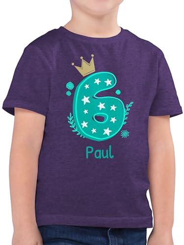 Kinder T-Shirt Jungen - 6. Geburtstag - 6 mit Krone und Name - 116 (5/6 Jahre) - Lila Meliert - Jahre Junge Tshirt geburtstagsshirt Shirt sechster Year Years Geburtstags sechsten Birthday zum von Geschenk mit Namen personalisiert by Shirtracer