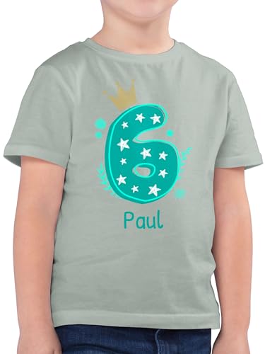 Kinder T-Shirt Jungen - 6. Geburtstag - 6 mit Krone und Name - 116 (5/6 Jahre) - Sage Grün - Jahre Tshirt Junge geburtstagsshirt sechs Personalisieren Shirt t geburtstagstshirt 6.Geburtstag Shirts von Geschenk mit Namen personalisiert by Shirtracer