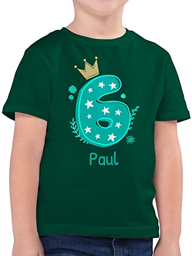 Kinder T-Shirt Jungen - 6. Geburtstag - 6 mit Krone und Name - 116 (5/6 Jahre) - Tannengrün - Jahre Tshirt Junge geburtstagsshirt sechs Personalisieren Shirt t geburtstagstshirt 6.Geburtstag Shirts von Geschenk mit Namen personalisiert by Shirtracer