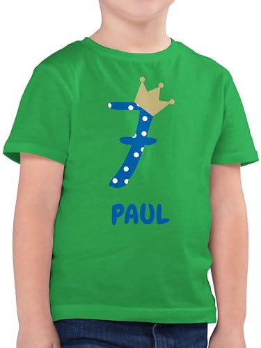 Kinder T-Shirt Jungen - 7. - Kindergeburtstag 7 Jahre | Geburtstagsmotiv für 7 Jährige mit Namen | 7 Geburtstag | Geburtstagsgeschenk für 7 jährige - 128 (7/8 Jahre) - Grün - t Shirt und Name von Geschenk mit Namen personalisiert by Shirtracer