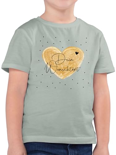 Kinder T-Shirt Jungen - Aufdruck selbst gestalten - Dein Wunschtext I Geschenk personalisiert Weihnachten I Vatertag I Muttertag I Geburtstag - 104 (3/4 Jahre) - Sage Grün - Tshirt eigenem Text von Geschenk mit Namen personalisiert by Shirtracer