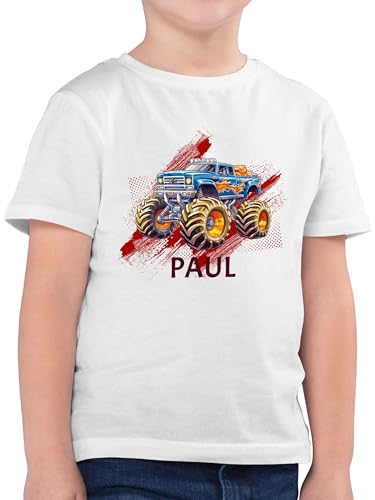 Kinder T-Shirt Jungen - Auto - Monstertruck mit Name | Monster Truck Personalisiert | Riesentruck - 116 (5/6 Jahre) - Weiß - Tshirt Cars automotiv Shirt Autos Personalisieren Shirts Junge t und von Geschenk mit Namen personalisiert by Shirtracer