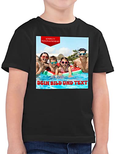 Kinder T-Shirt Jungen - Bild - Eigenem Foto - 116 (5/6 Jahre) - Schwarz - eigenes Design personalierte Geschenke die Man beschriften kann selbstgestalten selbst Aufdruck Personalized wunschdruck von Geschenk mit Namen personalisiert by Shirtracer