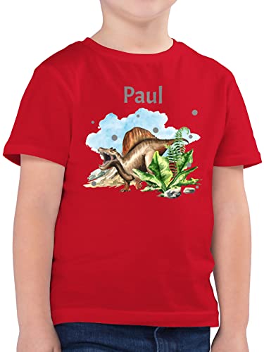 Kinder T-Shirt Jungen - Dinosaurier Dino - Dinos - 140 (9/11 Jahre) - Rot - Name saurier Shirt Junge t Tshirt Tieren Kurzarm t-Shirts für Motiv Tier Shirts und personalisierter kinderkleidung von Geschenk mit Namen personalisiert by Shirtracer