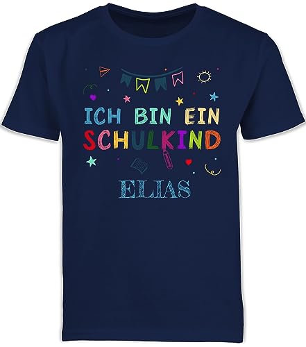 Kinder T-Shirt Jungen Schulanfang - Einschulung Junge - Ich Bin EIN Schulkind - 116 (5/6 Jahre) - Navy Blau - einschulungst-Shirt schulkinder endlich Tshirt einschulungsoutfit Jungs schul Shirt von Geschenk mit Namen personalisiert by Shirtracer