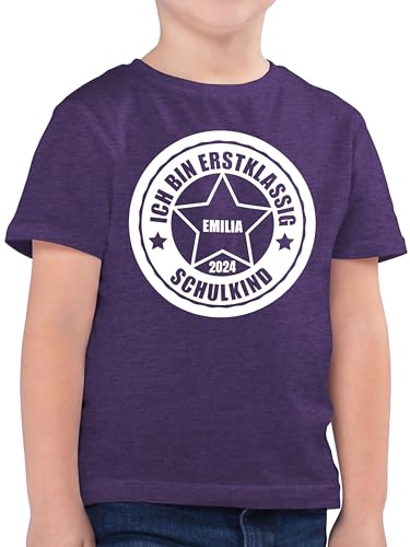 Kinder T-Shirt Jungen - Einschulung Schulanfang Junge - Ich Bin erstklassig 2024-128 (7/8 Jahre) - Lila Meliert - Schulkind Tshirt Name Shirt zur t schulanfangs Schule einschulungsgeschenke von Geschenk mit Namen personalisiert by Shirtracer