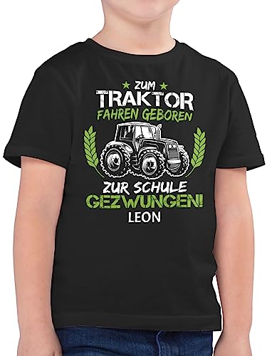 Kinder T-Shirt Jungen - Einschulung Schulanfang Junge - Zum Traktor Fahren geboren zur Schule gezwungen - 140 (9/11 Jahre) - Schwarz - t Shirt personalisierte Tshirt Schulkind schulkinder Shirts von Geschenk mit Namen personalisiert by Shirtracer