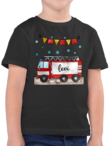 Kinder T-Shirt Jungen - Feuerwehr - Feuerwehrauto - Geschenk - 116 (5/6 Jahre) - Anthrazit - Shirt Jungs Tshirt Name für t-Shirts t Junge tischert personalisierung personalisiertes Kindershirt von Geschenk mit Namen personalisiert by Shirtracer