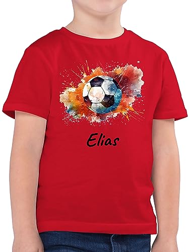 Kinder T-Shirt Jungen - Fußball Fußballer Fußballfan Fußballerin Geschenk - 128 (7/8 Jahre) - Rot - Name Junge Fussball t Shirt Tshirt Geschenke+für+fußballfans selbst aufgedruckten von Geschenk mit Namen personalisiert by Shirtracer
