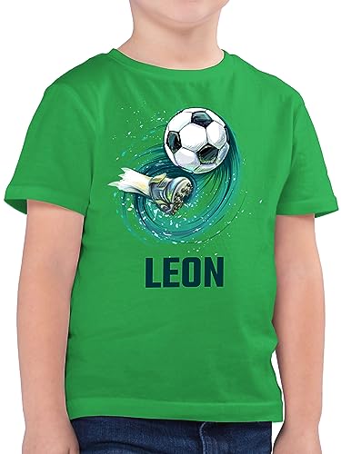 Kinder T-Shirt Jungen - Fußball Schuss Cool Fußballfan - 104 (3/4 Jahre) - Grün - fussballfan t Shirts Geschenke für Jungs Fussball Shirt fußballmotiv fußballfans Tshirt Junge personalisierte von Geschenk mit Namen personalisiert by Shirtracer