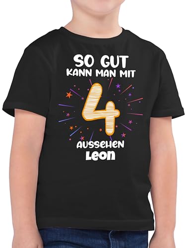 Kinder T-Shirt Jungen - Geschenk 4. Geburtstag personalisiert | Birthday 4 Jahr | Mein Vierter Geburtstag | 4ter | So gut kann Man mit 4 Aussehen - 116 (5/6 Jahre) - Schwarz - Tshirt ich Bin Junge von Geschenk mit Namen personalisiert by Shirtracer