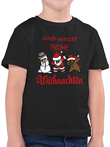 Kinder T-Shirt Jungen - Geschenke - Dabbing Santa Figuren Frohe Weihnachten - Wunschtext - 164 (14/15 Jahre) - Schwarz - Weihnachts Tshirt Christmas weihnachtsmotiv Shirt Weihnachts-Shirt weihnacht von Geschenk mit Namen personalisiert by Shirtracer
