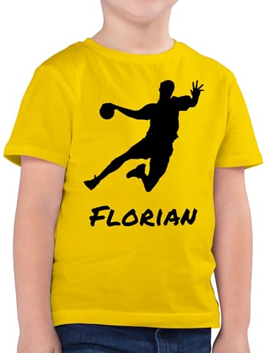 Kinder T-Shirt Jungen - Geschenke Handball - Handballer Silhouette mit Name - 164 (14/15 Jahre) - Gelb - Tshirt Junge zubehör personalisiertes t Shirt Shirts Kinder-t-Shirt Kind von Geschenk mit Namen personalisiert by Shirtracer