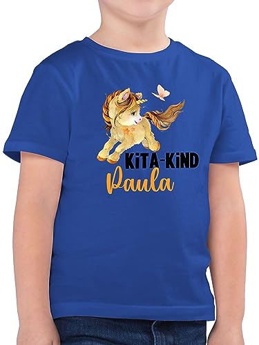 Kinder T-Shirt Jungen - Hallo - Kita Kind Geschenk zum Start Kindergarten Einhorn - 104 (3/4 Jahre) - Royalblau - Kindergartenkind 2025 Shirt Junge Geschenke Tshirt t für Name 2023 personalisierte von Geschenk mit Namen personalisiert by Shirtracer