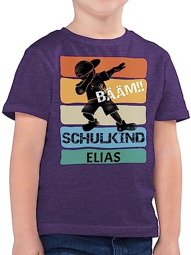 Kinder T-Shirt Jungen - Junge - Bääm Schulkind Geschenk Einschulung Geschenke Schulanfang Geschenk Schuleintritt I Schuleinführung - 128 (7/8 Jahre) - Lila Meliert - einschulungst-Shirt von Geschenk mit Namen personalisiert by Shirtracer