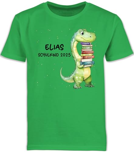 Kinder T-Shirt Jungen - Junge - Einschulung 2025 Schulkind 2025 Schulanfang Dinosaurier mit Namen - 140 (9/11 Jahre) - Grün - einschulungst-Shirt schulkinder Schule Tshirt einschulungsoutfit Jungs von Geschenk mit Namen personalisiert by Shirtracer