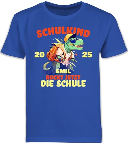 Kinder T-Shirt Jungen - Junge - Schulkind 2025 T-Rex | Ich Rock jetzt die Schule mit Namen | Schulanfang Geschenk Einschulung | Schulkind - 140 (9/11 Jahre) - Royalblau - einschulungst-Shirt von Geschenk mit Namen personalisiert by Shirtracer
