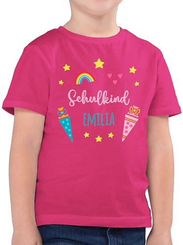 Kinder T-Shirt Jungen - Junge - Schulkind mit Name | Geschenk zur Schuleinführung | Einschulung | Schulanfang - 128 (7/8 Jahre) - Fuchsia - einschulungst-Shirt Jungs schulkinder Regenbogen Tshirt von Geschenk mit Namen personalisiert by Shirtracer