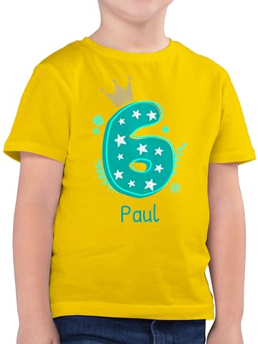 Kinder T-Shirt Jungen - 6. Geburtstag - 6 mit Krone und Name - 128 (7/8 Jahre) - Gelb - Tshirt sechs Jahre Shirt geburtstagsshirt Junge Oberteil Geschenke für jährigen t Geburtstags Birthday von Geschenk mit Namen personalisiert by Shirtracer