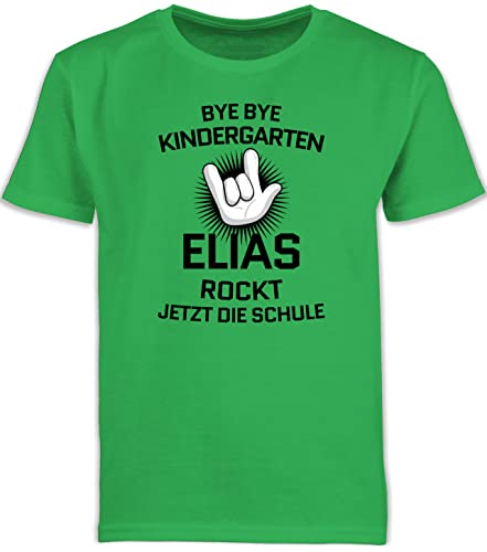 Kinder T-Shirt Jungen Schulanfang - Einschulung Junge - Bye Bye Kindergarten - rockt jetzt die Schule - 140 (9/11 Jahre) - Grün - Tshirts Geschenke zur Tshirt schulanfänger schulbeginn von Geschenk mit Namen personalisiert by Shirtracer