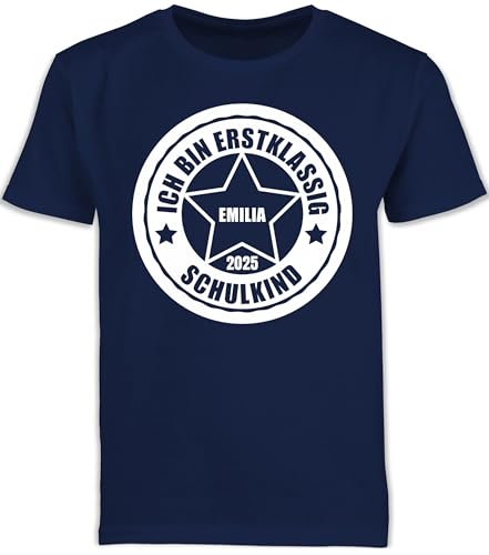 Kinder T-Shirt Jungen Schulanfang - Einschulung Junge - Ich Bin erstklassig 2025-140 (9/11 Jahre) - Navy Blau - personalisierte t Shirts Schule Tshirt Schulkind schulkinder 1.klasse kindershirts von Geschenk mit Namen personalisiert by Shirtracer