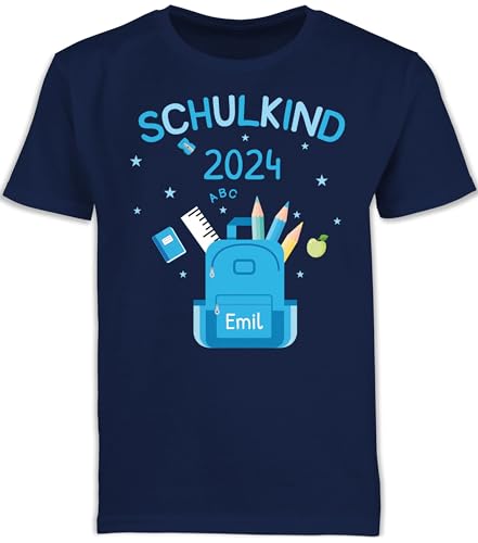 Kinder T-Shirt Jungen Schulanfang - Einschulung Junge - Schulkind 2024-116 (5/6 Jahre) - Navy Blau - Outfit 1.Schultag einschulungst-Shirt schulkinder Name Tshirt Shirt einschulungsoutfit Jungs von Geschenk mit Namen personalisiert by Shirtracer