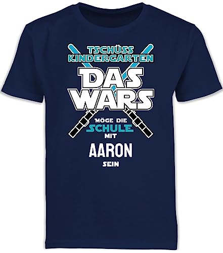 Kinder T-Shirt Jungen Schulanfang - Einschulung Junge - Tschüss Kindergarten Das Wars - 116 (5/6 Jahre) - Navy Blau - Tshirt einschulungst-Shirt Schulkind Shirt einschulungsoutfit Jungs schulkinder von Geschenk mit Namen personalisiert by Shirtracer