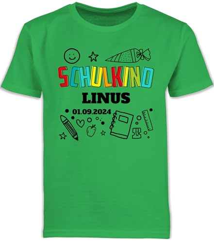 Kinder T-Shirt Jungen Schulanfang - Einschulung Junge - Schulkind Scribble - 140 (9/11 Jahre) - Grün - Kita Schule t Shirt Geschenke zum einschulungsoutfit Schulstart Tshirts Tshirt schul Outfit von Geschenk mit Namen personalisiert by Shirtracer